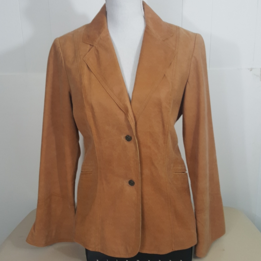 Vintage Newport News Tan Suede Leather Blazer Jacket Size 8